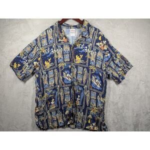 VTG Disney Hawaiian Shirt Sz XL Mickey Mouse Donald Goofy Disney Store Tiki Surf